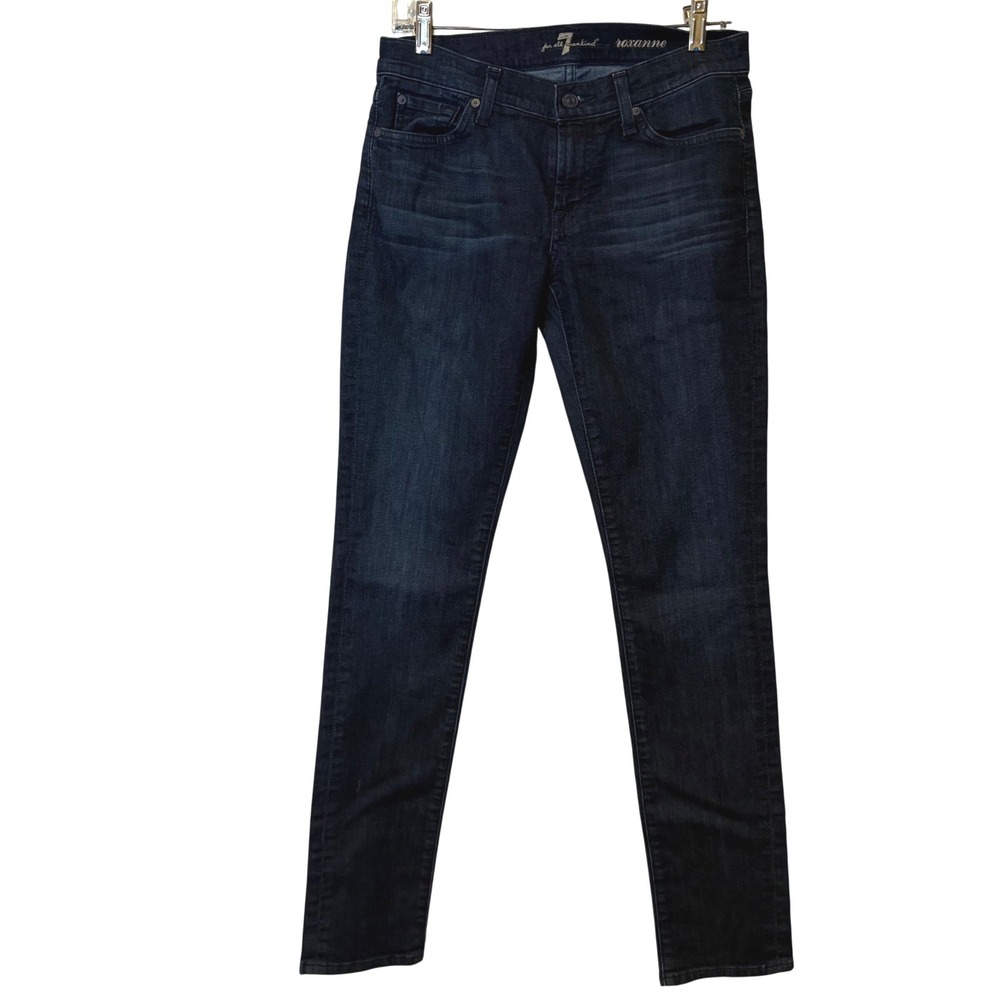 7 For All Mankind Roxanne Jeans Women 28 Dark Indigo Slim Mid Rise Stretch Denim